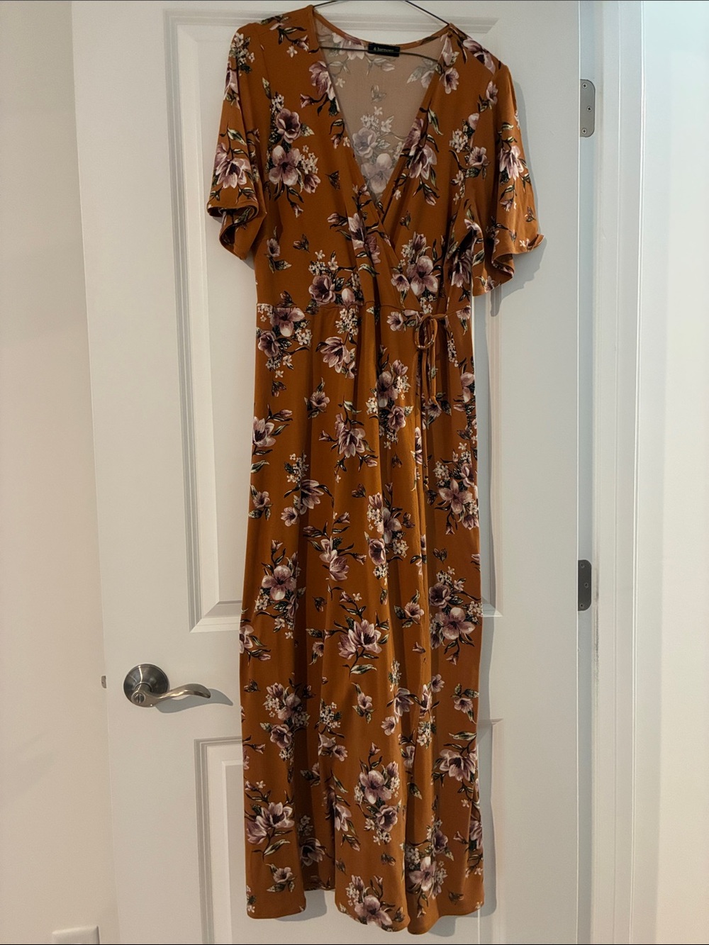 Floral Wrap Maxi Dress in Brown - Women's